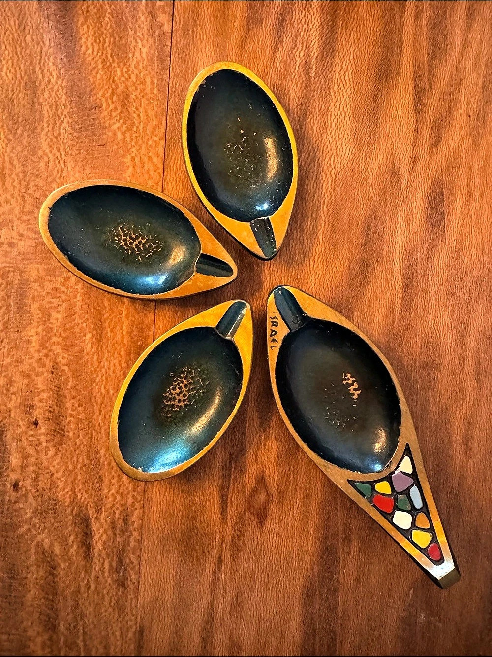 Dayagi Ashtray Set of 4 Enameled Cast Brass Made in Isreal Vintage